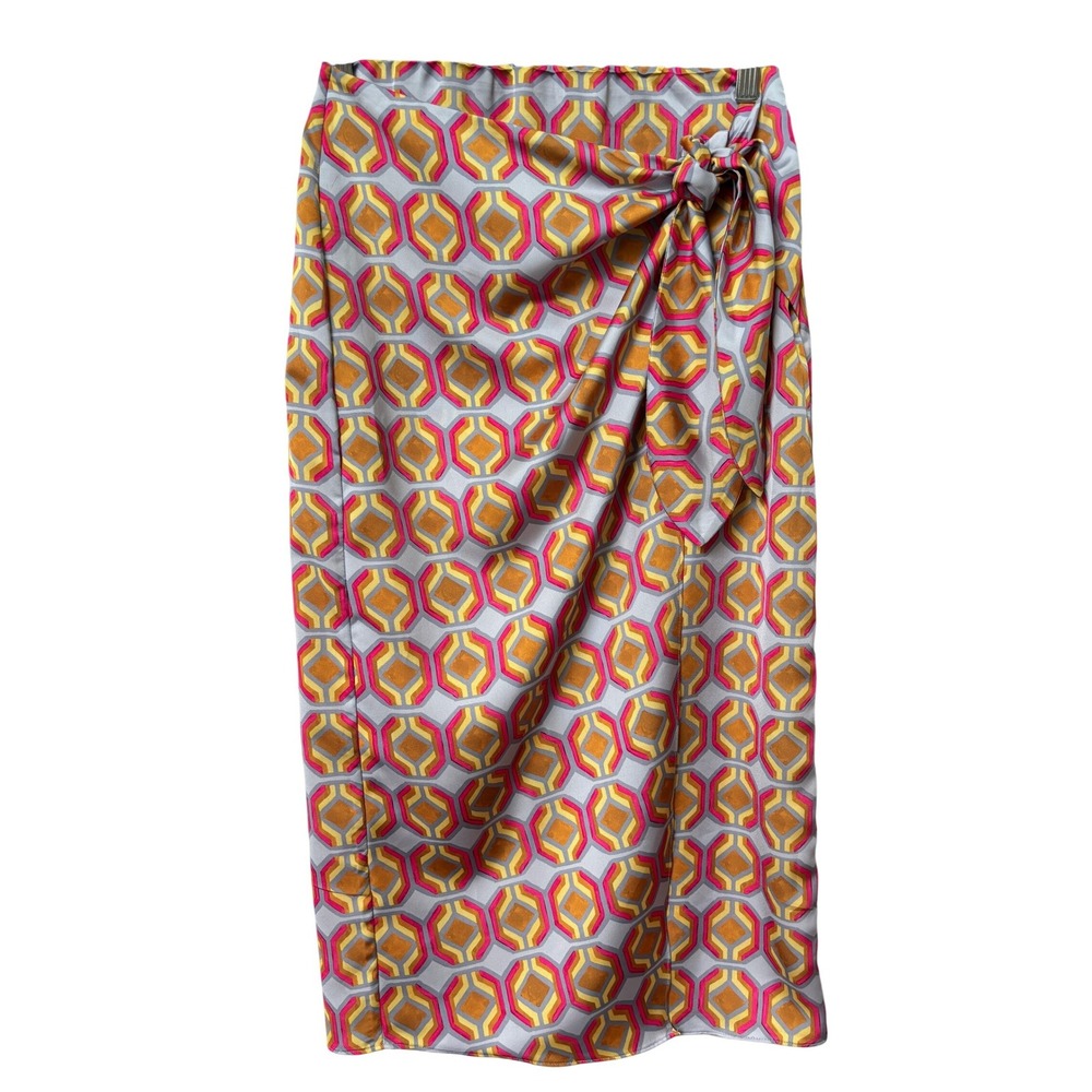 Aritzia Babaton Bello Skirt Geometric Print Midi Wrap‎ Tie Front Multi Color 6